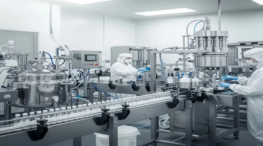 Production process of sterile injectables pharmaceutical manufacturing