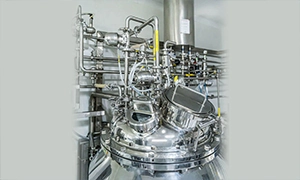 Sterile holding vessel with PLC control panel in cGMP clean room