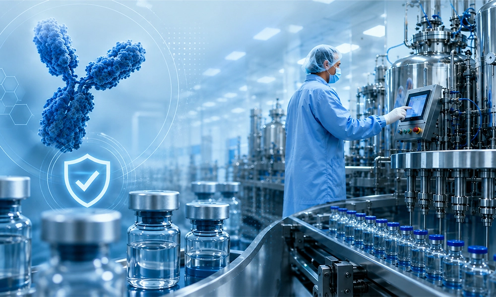 Sterile process equipment in a pharmaceutical cleanroom for biosimilar manufacturing