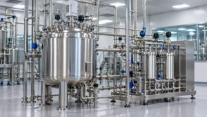 Stainless steel pharmaceutical process vessel and CIP skid prepared for cleaning validation